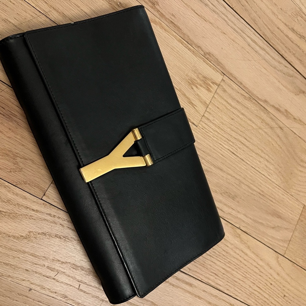 YSL SAINT LAURENT - classic Black Iconic Y Leather Clutch